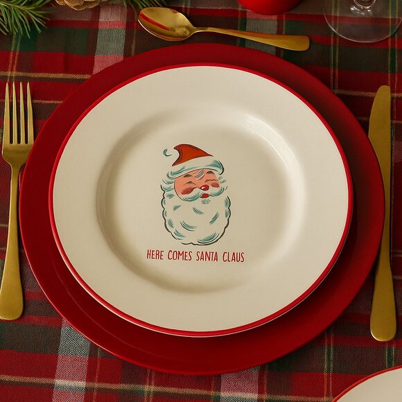 Christmas Holiday Festive Retro Plates Set 4 World Market - Picture 4 of 8